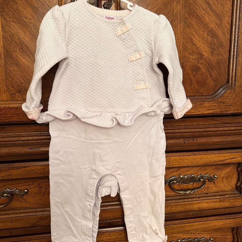 12M baby Ted Baker Cream Quilted onesie  pink bow & bonus 12M Halloween dress